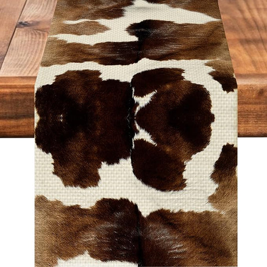 Cow Print Table Runner Seasonal Spring Fall Kitchen Dining Linen Table Decoration for Indoor Outdoor Home Party Dinner 13x72 Inch
