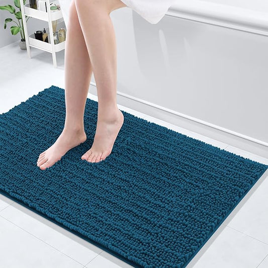 Arotive Luxury Chenille Bathroom Rug Mat, Extra Soft Thick Absorbent Shaggy Bath Rugs, Non-Slip Machine Wash Dry, Plush Bath Mats for Bathroom, Shower and Tub, 40x24, Peacock Blue
