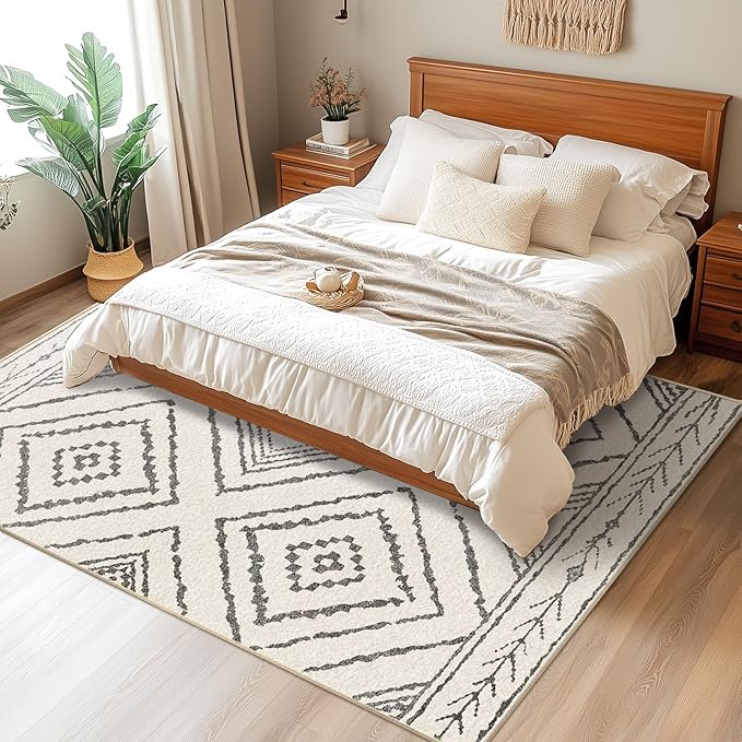 Area Rug 10x14 Rug Machine Washable Non-Slip Low Pile Print Pattern Western Rug for Living Room Bedroom Entryway Tribal Series -Navywhite/Black