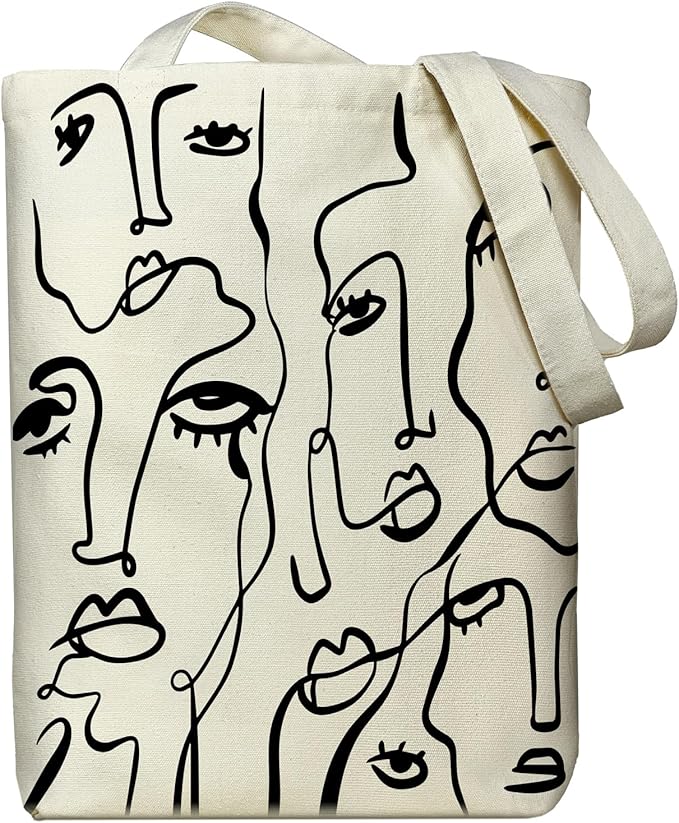 Canvas Tote Bag for Women, Aesthetic Tote Bag with Zipper Pocket for Grocery Travel Work Gift, Canvas Shopping Bag