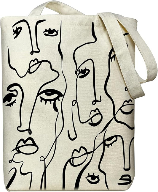 Canvas Tote Bag for Women, Aesthetic Tote Bag with Zipper Pocket for Grocery Travel Work Gift, Canvas Shopping Bag