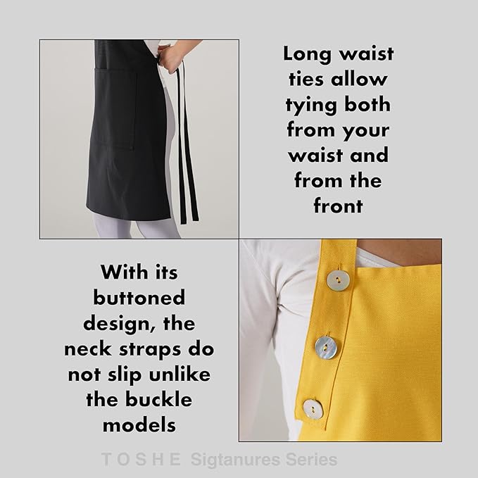 TOSHE Kitchen Apron Waterdrop Resistant Cotton Apron with adjustable Aprons for Women with Pockets 10 Color option Cooking Yellow Apron (Yellow)