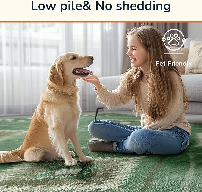 Area Rug 6x9 Rug Machine Washable Rug Non-Slip Low Pile Print Pattern Western Rug for Living Room Bedroom Entryway Tribal Series -Sage