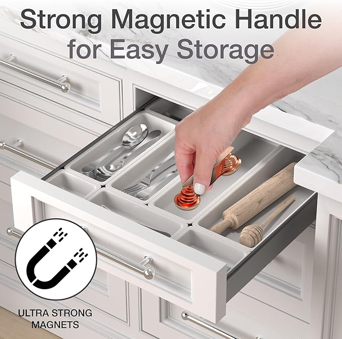 Magnetic Measuring Spoons Set - Stainless Steel, Double Ended, Stackable & Nested Design for Dry and Liquid Ingredients, Ideal for Spice Jars, 8-Piece Set with Leveler (Rose Gold)