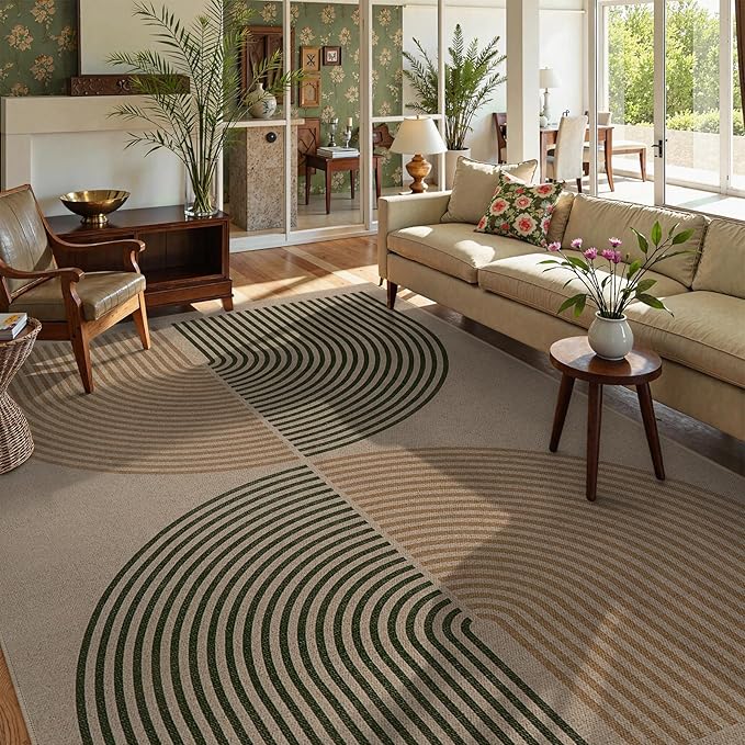 Lahome Modern Rainbow Easy Jute Rug, 8x10 Living Room Rug Indoor Outdoor Patio Rug Farmhouse Large Area Rug, Contemporary Non Slip Non Shedding Carpet for Bedroom Backyard Dining Room