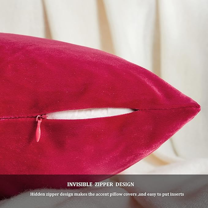 GIGIZAZA Decorative Throw Pillow Covers 18 x 18, Red Soft Pillow Covers Velvet,Set of 4 Decor Square Cushion Covers