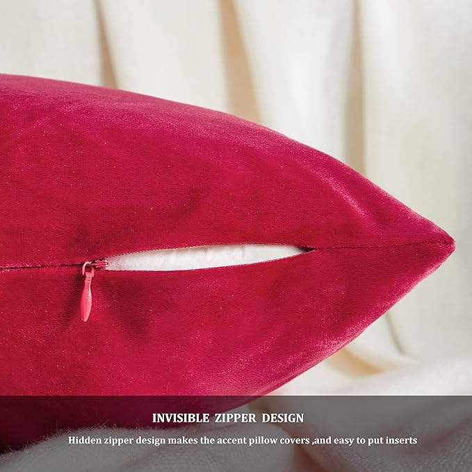 GIGIZAZA Decorative Throw Pillow Covers 20 x 20, Red Sofa Pillow Covers Velvet, Set of 4 Decor Square Cushion Covers