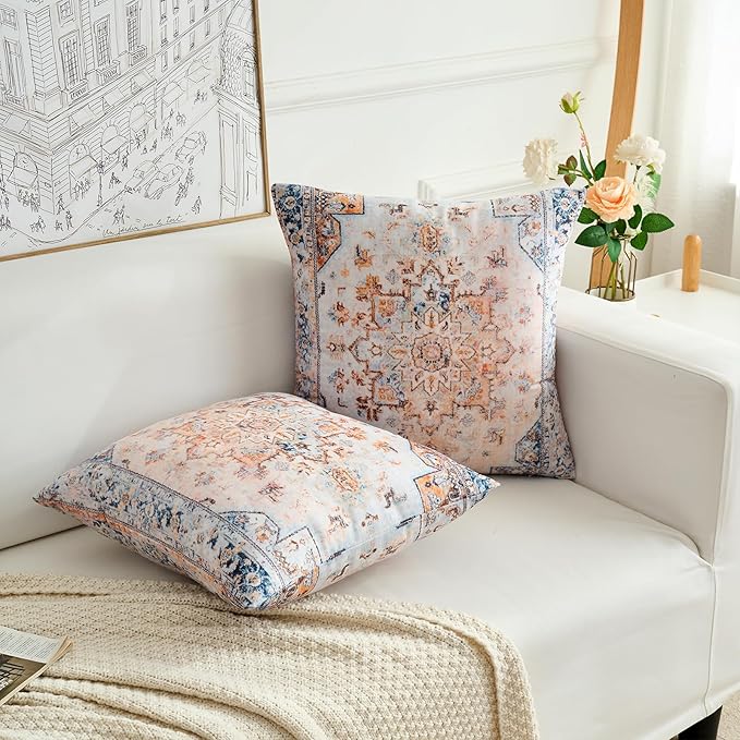 Boho Throw Pillow Covers 24x24 inch Set of 2,Boho Vintage Carpet Pattern Antique Ethnic Decor Double Sided Pattern Cushion Cover Soft Pillow Case Living Sofa Room Bed Square Pillow Cover