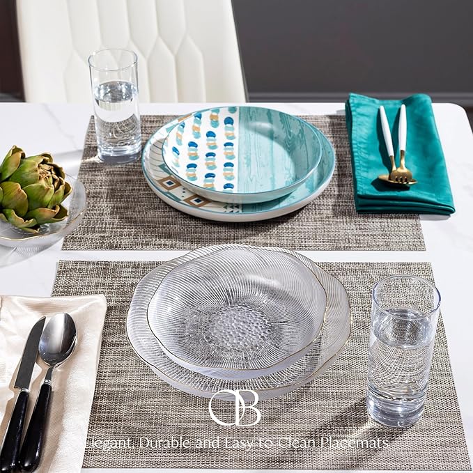 Placemats Set of 8 - Easy Clean Woven Vinyl Placemats for Dining Table, Indoor/Outdoor Place Mats, Washable PVC Table Mats（Cappuccino）