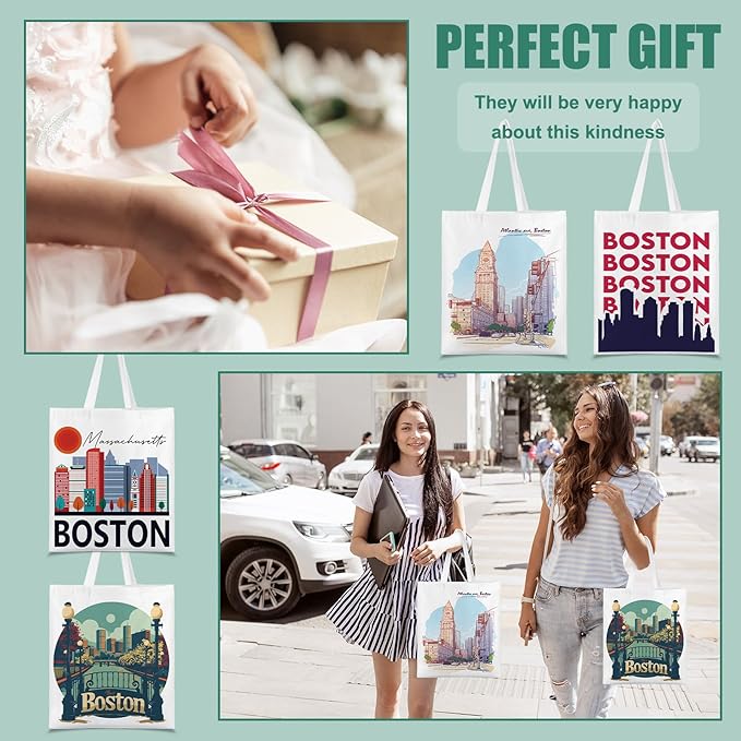 Paterr 4 Pcs City Souvenir Tote Bag-New York Chicago Seattle Los Angeles Boston San Francisco Paris Italy Las Vegas Nashville