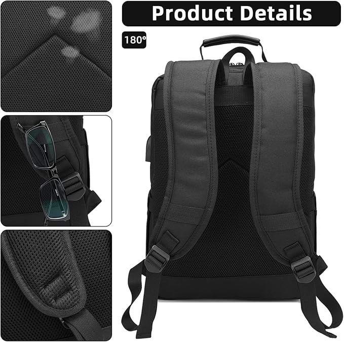 HFSX Laptop Backpack Women Men College Backpacks Bookbag Vintage Backpack Book Bag Fashion Back Pack Anti Theft Travel Backpacks with Charging Port fit 15.6 Inch Laptop Black