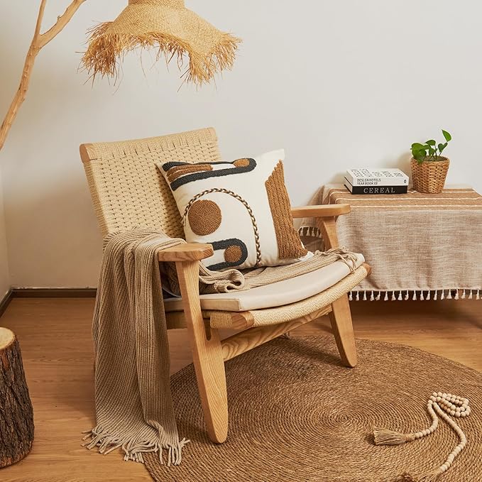 lifein 18x18 Pillow Covers-Throw Pillow Cover,Tufted Boho Jacquard Pillow Covers,Farmhouse Decorative Pillow Cover,Pillow Cases for Gift,Couch,Sofa,Bed,Chair,Living Room,Home Decor(18x18inch)