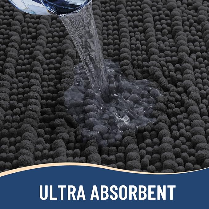 Arotive Luxury Chenille Bathroom Rug Mat, Extra Soft Thick Absorbent Shaggy Bath Rugs, Non-Slip Machine Wash Dry, Plush Bath Mats for Bathroom, Shower and Tub, 47x32, Dark Grey