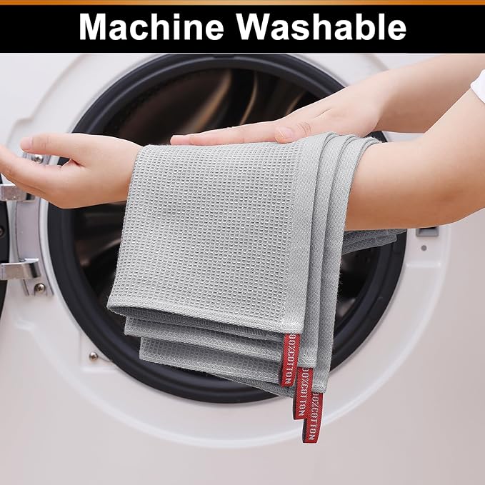 Homaxy 100% Cotton Waffle Weave Dish Cloths - 8 Pack Soft and Absorbent Dish Towels - 12 x 12 Inches Quick Dry Dish Rags - Light Grey