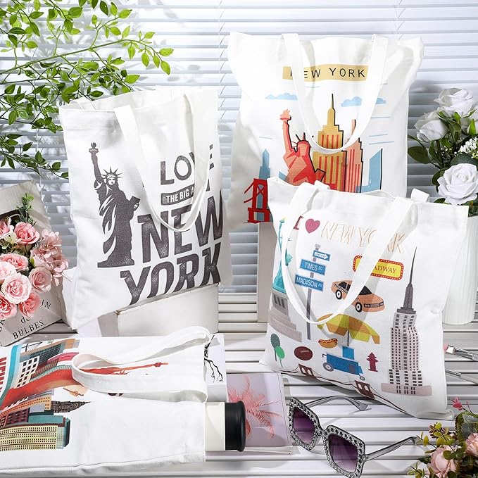 Paterr 4 Pcs City Souvenir Tote Bag-New York Chicago Seattle Los Angeles Boston San Francisco Paris Italy Las Vegas Nashville
