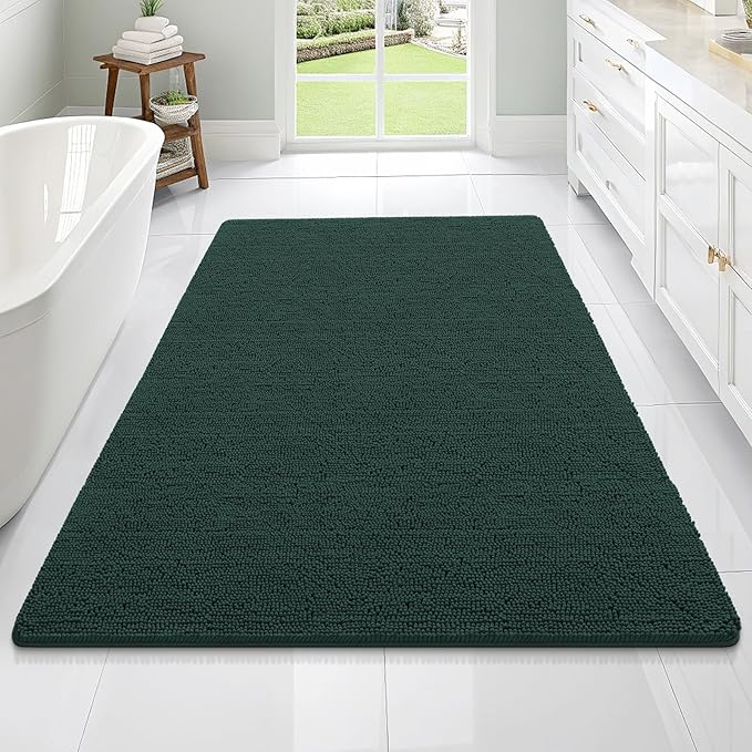 OLANLY Bathroom Rugs 70x46, Extra Soft Absorbent Chenille Bath Rugs, Rubber Backing Quick Dry, Machine Washable Bath Mats for Bathroom Floor, Tub and Shower, Home Decor Accessories, Blackish Green