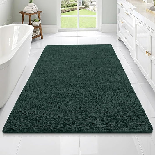 OLANLY Bathroom Rugs 70x46, Extra Soft Absorbent Chenille Bath Rugs, Rubber Backing Quick Dry, Machine Washable Bath Mats for Bathroom Floor, Tub and Shower, Home Decor Accessories, Blackish Green