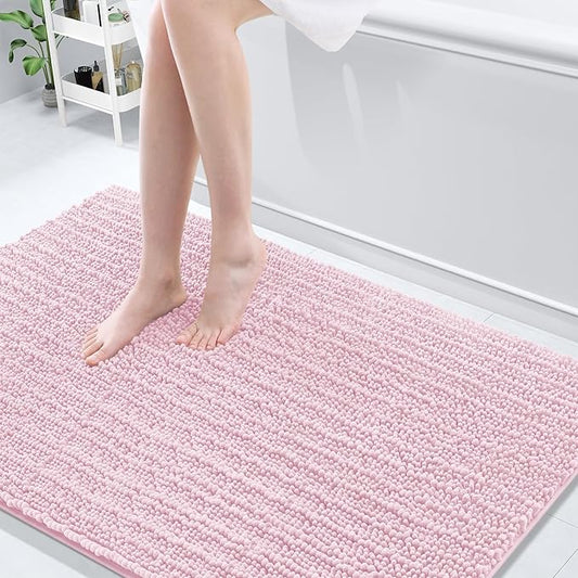 Arotive Luxury Chenille Bathroom Rug Mat, Extra Soft Thick Absorbent Shaggy Bath Rugs, Non-Slip Machine Wash Dry, Plush Bath Mats for Bathroom, Shower and Tub, 59x35, Pink