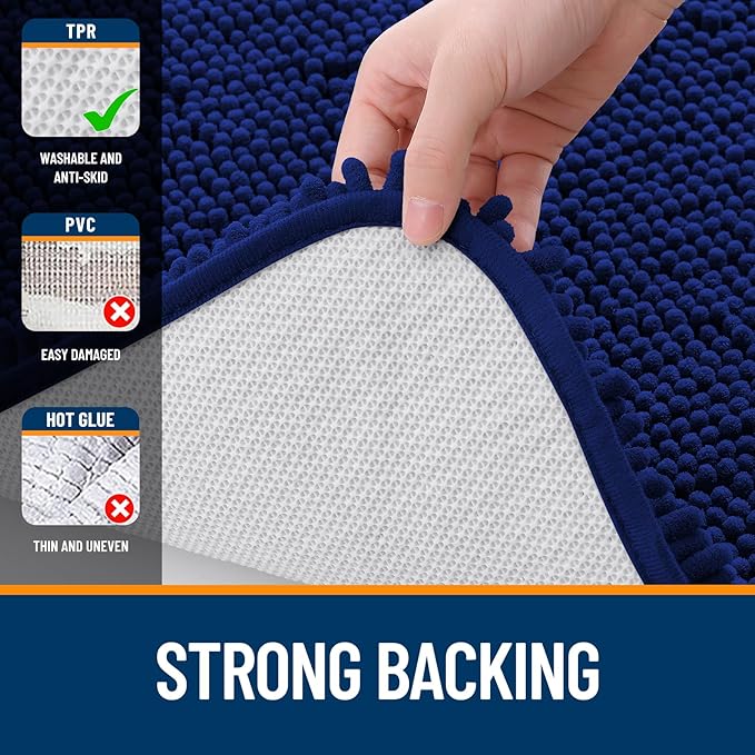 OLANLY Bathroom Rugs 44x24, Extra Soft Absorbent Chenille Bath Rugs, Rubber Backing Quick Dry, Machine Washable Bath Mats for Bathroom Floor, Tub and Shower, Home Decor Accessories, Navy