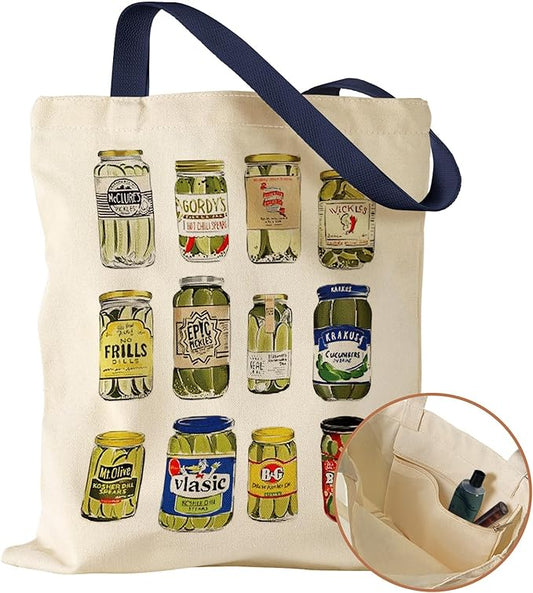 Aesthetic Canvas Tote Bag with Inner Pocket for Women, Cloth Cotton Totes Bag with Pattern for Shopping, Gym