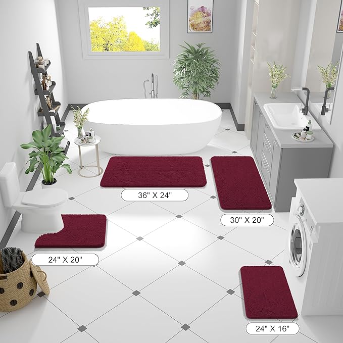 OLANLY Bathroom Rugs 70x24, Extra Soft Absorbent Chenille Bath Rugs, Rubber Backing Quick Dry, Machine Washable Bath Mats for Bathroom Floor, Tub and Shower, Home Decor Accessories, Burgundy