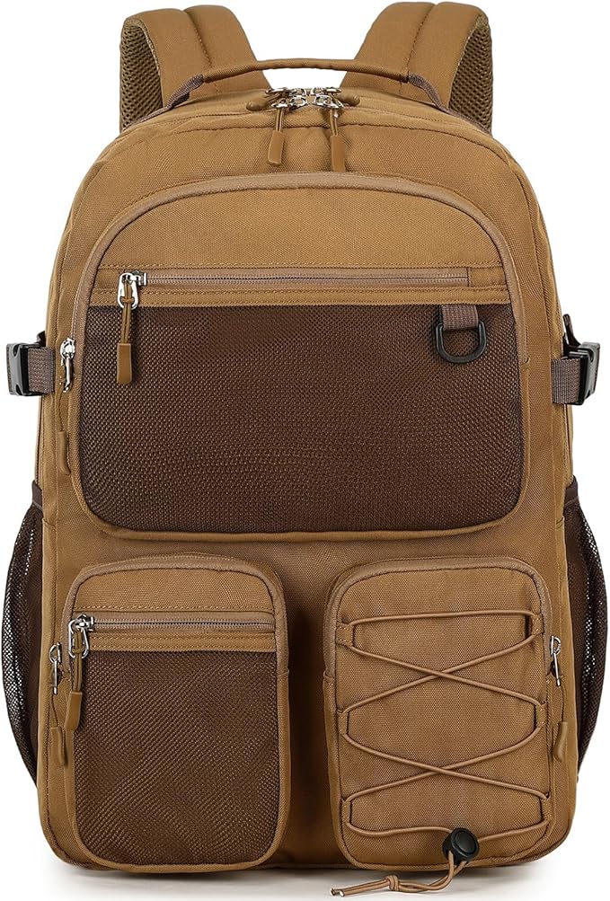 Lohol Water Resistant Daypack with Mulitiple Pockets for Travel Outdoor College, 15.6 inch Laptop Backpack for Men and Women (Brown)