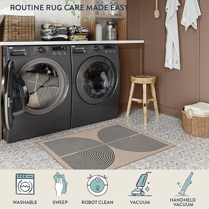 Lahome Rainbow Easy Jute Rug, 2x3 Farmhouse Kitchen Rugs Non Slip Washable Entryway Rug, Neutral Non Slip Non Shedding Low Pile Indoor Outdoor Door Mats for Porch Foyer