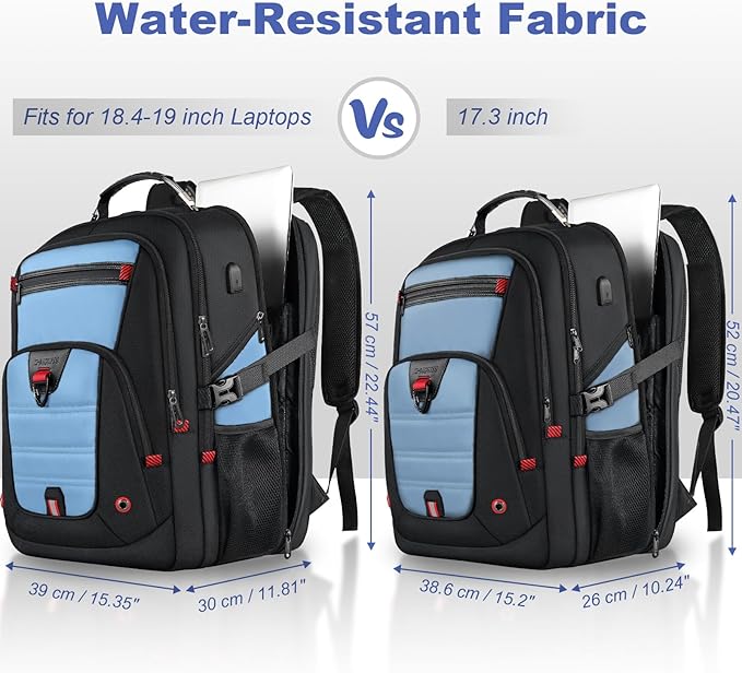 Z-MGKISS 18.4"-19" Extra Large Laptop Backpack, Water-Resistant Gaming Laptop Travel Backpack, School Bag with USB Charging Port and Multiple Compartments, Gifts for Men & Women, Lake Blue