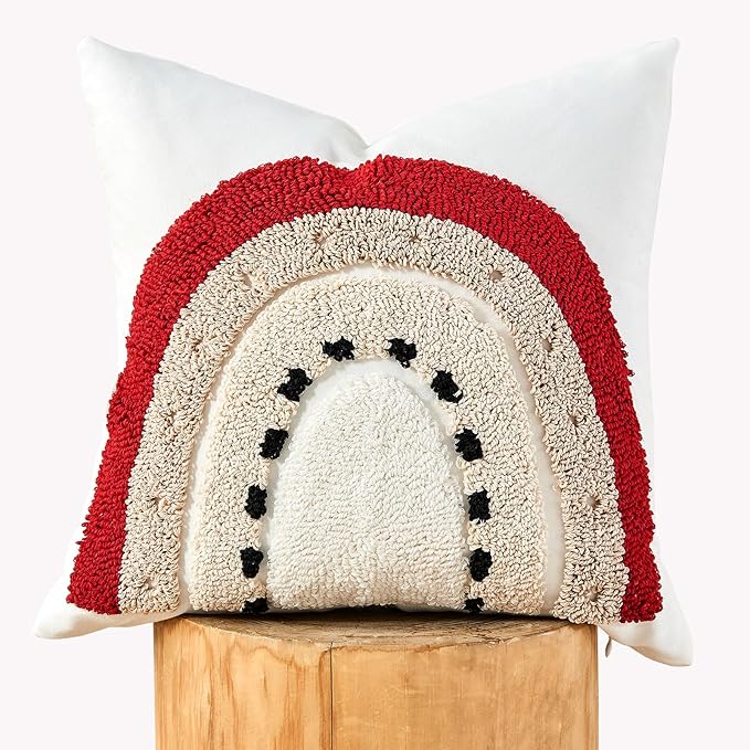 lifein 18x18 Pillow Covers-Throw Pillow Cover,Tufted Boho Jacquard Pillow Covers,Farmhouse Decorative Pillow Cover,Pillow Cases for Gift,Couch,Sofa,Bed,Chair,Living Room,Home Decor(18x18inch)