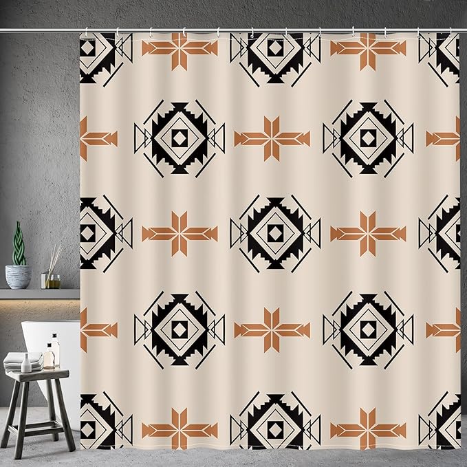 Aimego Western Aztec Shower Curtain - Boho Chic Geometric Southwest Ethnic Tribal Vintage Country Farmhouse Fabric Cloth Bath Shower Curtains Set with 12 Hooks for Bathroom Decor Accessories, 72"x72"