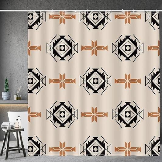 Aimego Western Aztec Shower Curtain - Boho Chic Geometric Southwest Ethnic Tribal Vintage Country Farmhouse Fabric Cloth Bath Shower Curtains Set with 12 Hooks for Bathroom Decor Accessories, 72"x72"