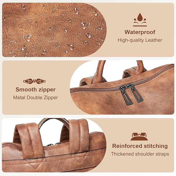 Shrrie Laptop Backpack for Women 15.6 inch,Travel Leather Backpack Purse Nurse Teacher Carry on Backpack Computer Bag,Professional Water-Resistant College Business Work Casual Daypack,Two-tone Maroon