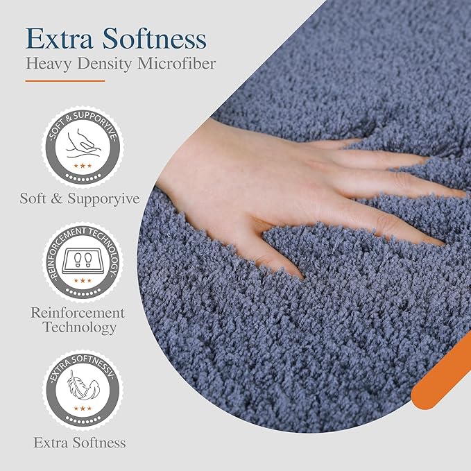 Walensee Contour Rug (20x24, Blue) Non Slip Bath Mat for Bathroom Water Absorbent Soft Microfiber Shaggy Mat Machine Washable U Shape Toilet Rug