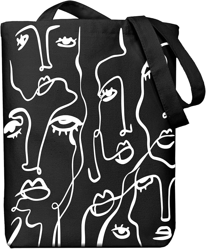 Canvas Tote Bag for Women, Aesthetic Tote Bag with Zipper Pocket for Grocery Travel Work Gift, Canvas Shopping Bag