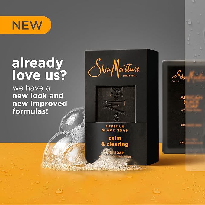 SheaMoisture Bar soap African Black Soap 4 count Soothe and Clarify Skin Soothing and Clarifying bar soap with 24h shea moisture nutrients for Healthy, Glowing Skin 8 oz