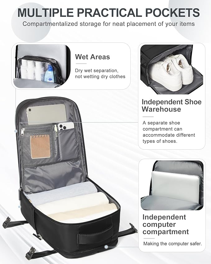 coowoz Travel Backpack Carry On for Women Man Black Gym Backpack with Laptop Compartment Mochila de Viaje Teacher Personal Item Backpacks Rucksack Airplane Accessories Must Haves Small