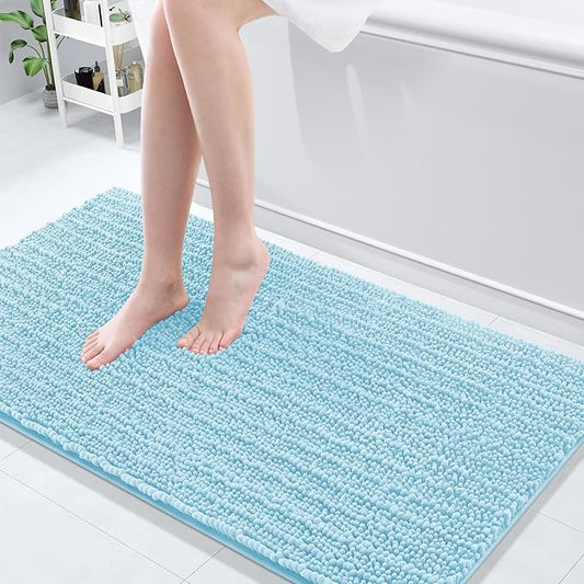 Arotive Luxury Chenille Bathroom Rug Mat, Extra Soft Thick Absorbent Shaggy Bath Rugs, Non-Slip Machine Wash Dry, Plush Bath Mats for Bathroom, Shower and Tub, 54x24, Blue