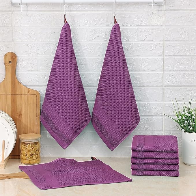 Homaxy 100% Cotton Dish Cloths, 6 Pack - 12 x 12 Inches, Waffle Weave Super Soft and Absorbent Dish Towels Quick Drying Dishcloths, Purple