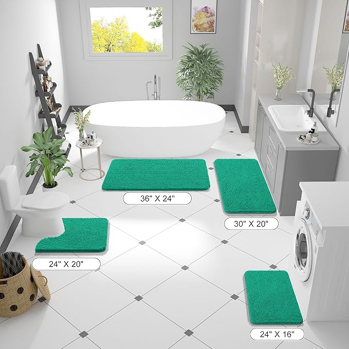 OLANLY Bathroom Rugs 44x24, Extra Soft Absorbent Chenille Bath Rugs, Rubber Backing Quick Dry, Machine Washable Bath Mats for Bathroom Floor, Tub and Shower, Home Decor Accessories, Emerald