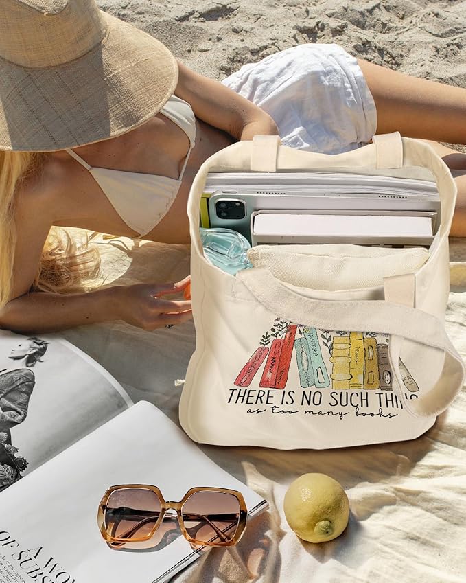 Aesthetic 2 Pack Canvas Tote Bag - with Makeup Zipper Pouch for Women Bag for Shopping, Gym, Travel, Vacation