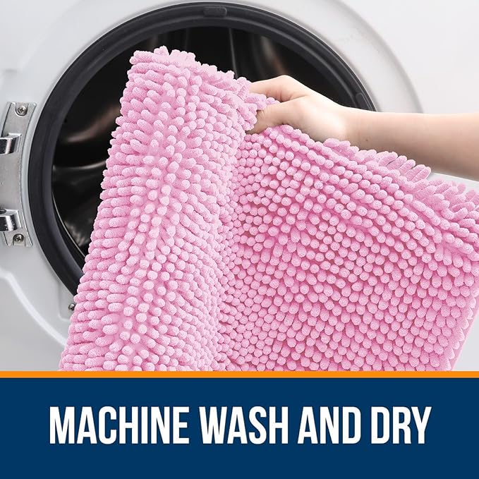 OLANLY Toilet Rugs U-Shaped 24x20, Extra Soft Absorbent Chenille Contour Bathroom Rugs for Toilet, Dry Quickly, Machine Washable, Non-Slip Bath Mat, Pink