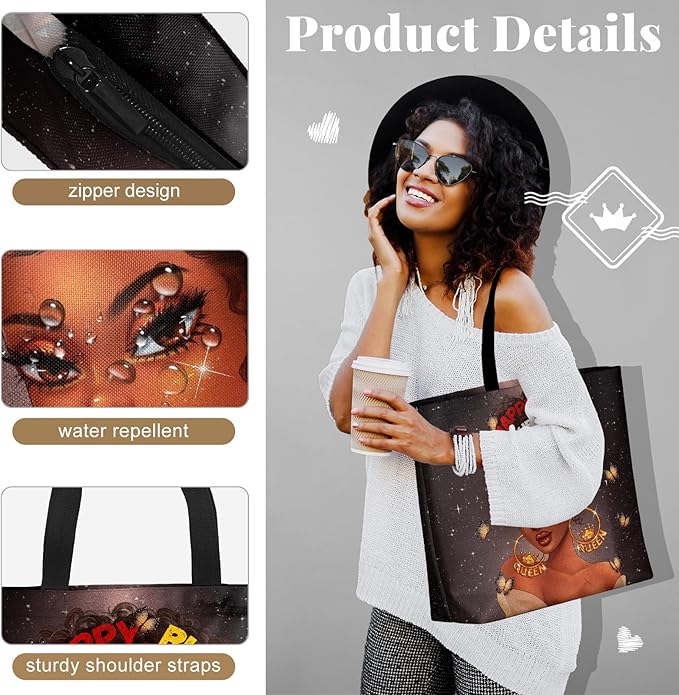 African American Black Women Tote Bag Black Girl Magic Shoulder Handbag For Work Travel Beach Shopping
