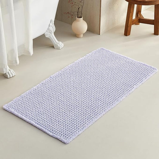 Waffle Bath Mat, Boho Bathroom Rugs Non Slip Washable Super Absorbent Quick Dry Cute Bath Mat Farmhouse Bathroom Decor, 48''x24'' Lavender Cream