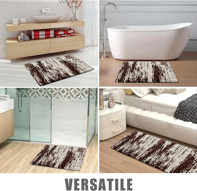 HDFK Graffiti Bath Mat | Non Slip Water Absorbent Quick Dry Woven Floor Mats | Thin Machine Washable Modern Shower Rug | Low Pile Profile Fit Under Door Vanity Room Bathroom Rugs | 24x17.7 Inch Brown