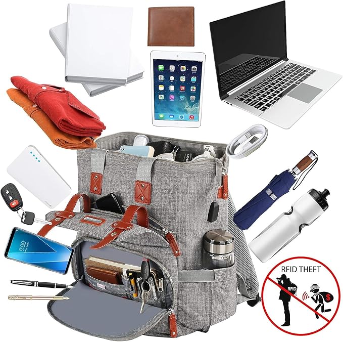 FALANKO Laptop Backpack for Women, 15.6 Inch Computer Backpack Doctor Teacher Work Purse Bookbag, Wide Top Open College Water Resistant Travel Casual Shoulder Bag with USB Charging Port