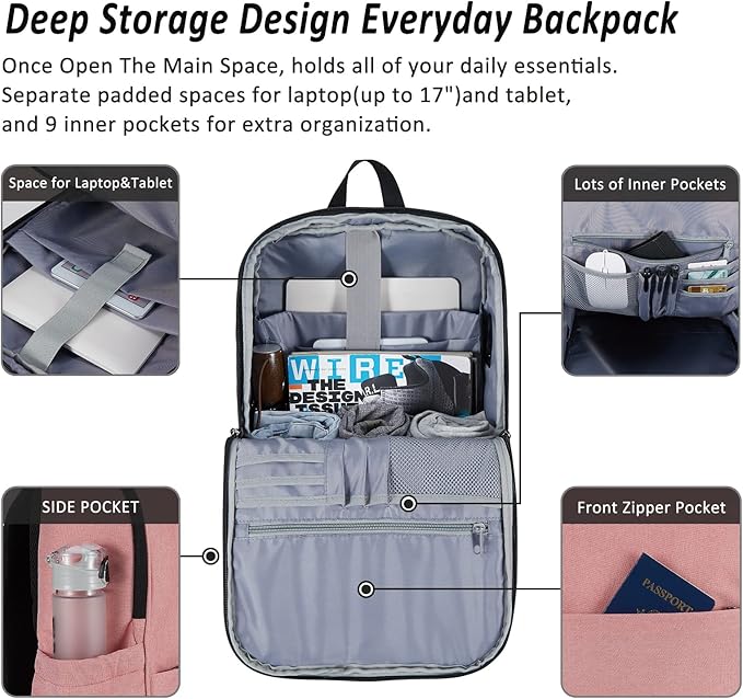 MAXTOP Laptop Backpack Bookbag Backpack with USB Charging Port Anti-Theft[Water Resistant] Work College Business Travel Computer Backpack for Men Women Fits up to 17" Notebook