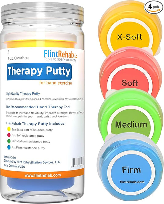 FlintRehab Therapy Putty for Kids & Adults (4 Pack, 3 Oz Each) - Putty for Hand Therapy, Fidgeting & Stress Relief - Non-Toxic Resistive Exercise Putty to Improve hand strength - Set of 4 Strengths