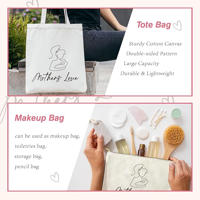 Women Mama Cotton Canvas Bag Mommy Tote Mummy Canva Tote Reusable Grocery Mother Gift Mom Shoulder Bag With Zipper Pocket Makeup Cosmetic Pouch