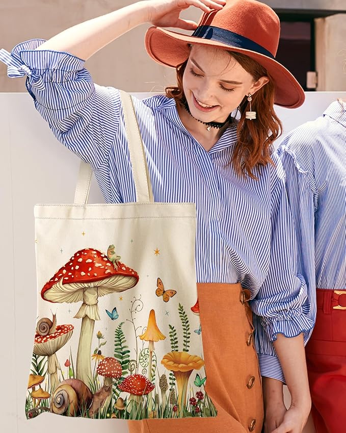 Canvas Tote Bag with Pocket - Aesthetic Cute Canvas Bag for Women Shoulder Totes for Shopping, Work, Gym