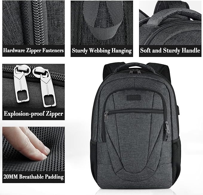 Travel Laptop Backpack for Men and Women, Backpacks for School Teen Boys, Business Anti Theft Slim Durable Back Pack with USB Charging Port, Adult Computer Bag Gift 15.6 IN Laptop, Black